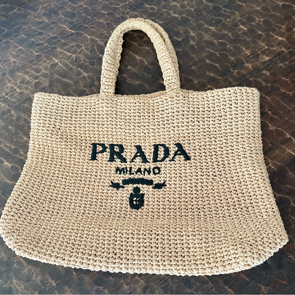 Prada Tan Crochet Tote Bag